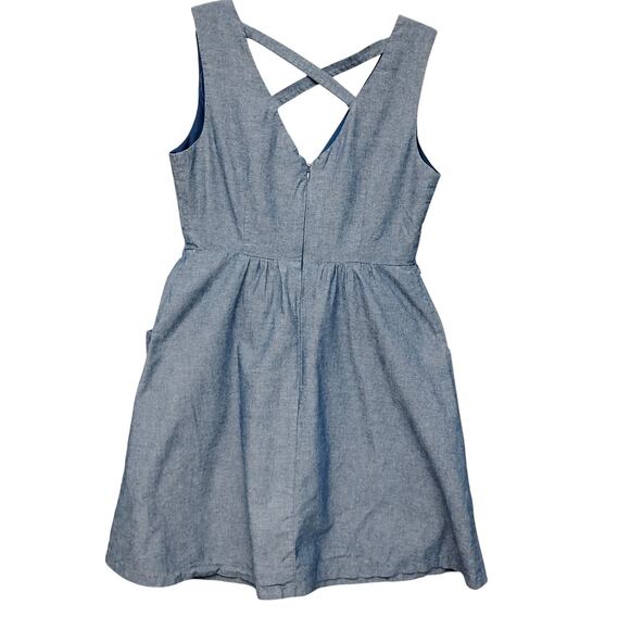 Corey P Chambray Faux Wrap Dress Size Small Light Blue Sleeveless Zipper on Back - Picture 5 of 5